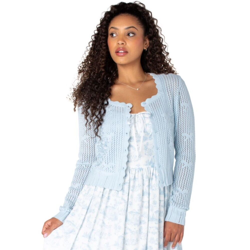 NEW Baby Blue Sz Large Casual or Dress Lightweight BRIDGERTON Cardigan Sweater